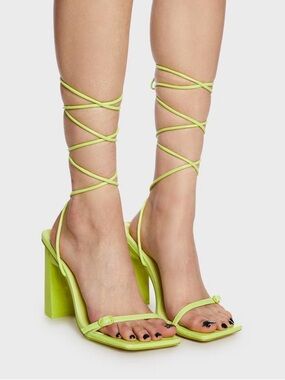 Public Desire Strappy Block Heel Sandals in Neon Green